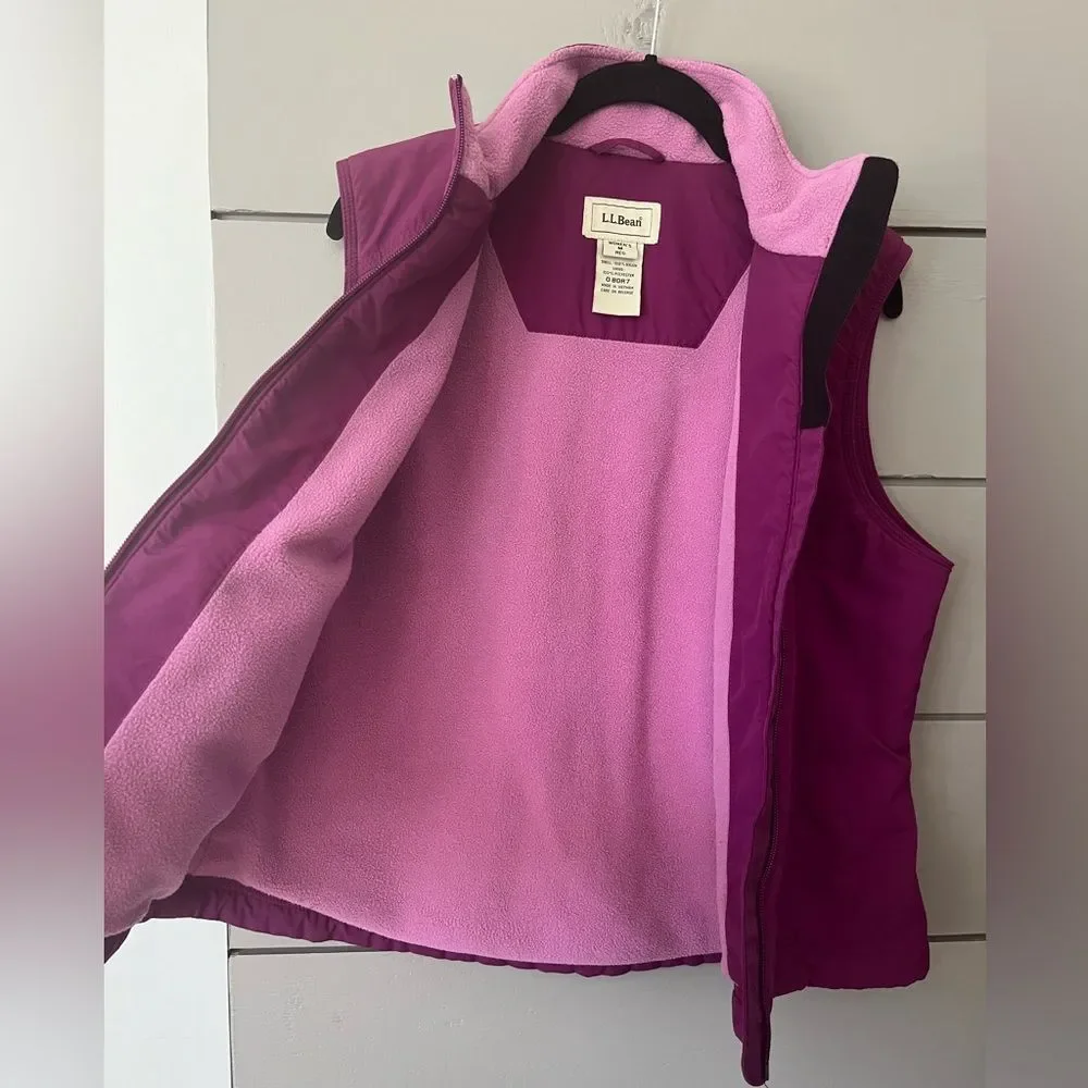 L.L. Bean | Women's Full Zip Purple Vest Pink Fleece Lined‎ Zip Pockets Medium